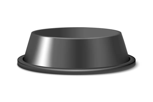 istock Vector Realistic 3d Black Blank Plastic or Metal Pet Bowl Icon, Mock-up Closeup Isolated on White Background. Design Template of Bowl for Pet, Cat, Animal Food for Mockup. Front View 1137071841