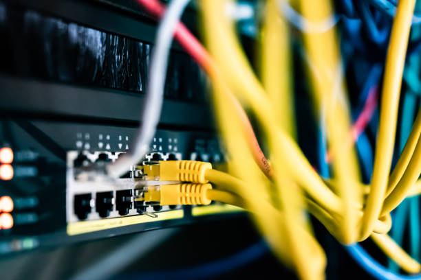 istock Shallow focus of a newly installed, Gigabit core switch with PoE functionality. 1137074412