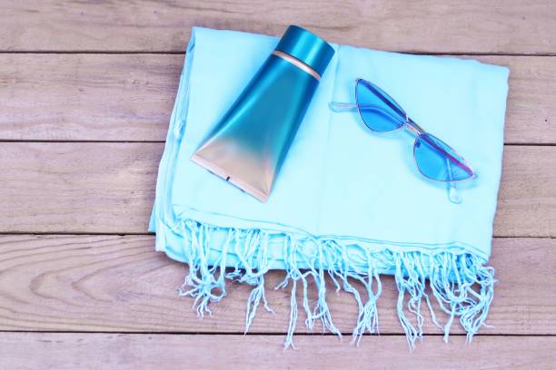 Summer summer blue vacation sunglasses beach swimming pool pareo sunscreen solar protection summer days relaxation enjoyment pleasure sarong stock pictures, royalty-free photos & images
