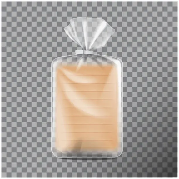 Vector illustration of Transparent rectangular packaging for bread. Pack for coffee, sweets, cookies. Vector mock up illustration