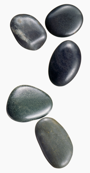 Stone Pebble, Gray, Close Up – Isolated on White Background