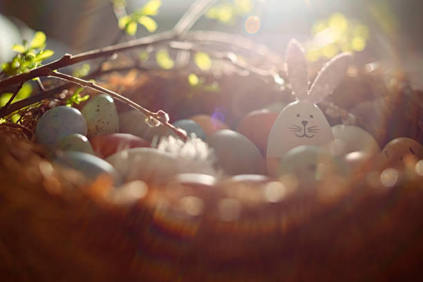 istock Easter decoration with crafted Easter bunny in the sunny nest 1137089473