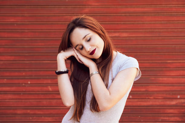 Set of different face expressions of young woman