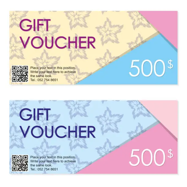 Vector illustration of Voucher template. Gift voucher design template with floral pattern. Colorful vector illustration.