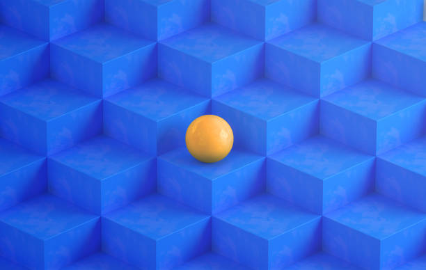 istock Blue Mosaic Stairs Background 3D Rendering With Gold Ball In Center 1137100664