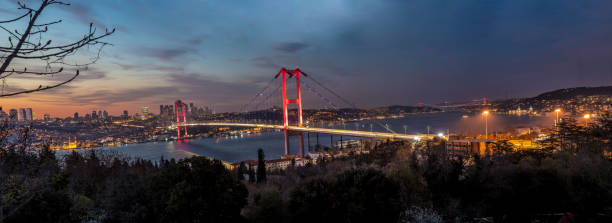 istock Bosphorus Panorama. Fatih Sultan Mehmet Bridge, Bosphorus bridge in Istanbul Turkey 1137103703