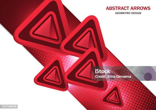 Futuristic Bright Glowing Arrows Triangles Techno Background With Light Effects Abstract 3d Technology Lines On White Background Background Cover Layout Magazine Brochure Poster Website Business Card Stock Illustration - Download Image Now