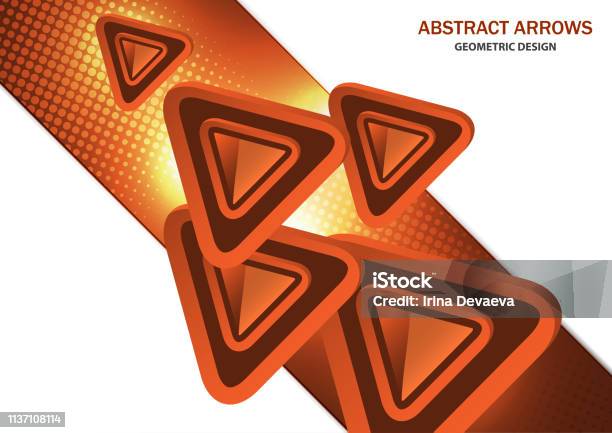 Futuristic Bright Glowing Arrows Triangles Techno Background With Light Effects Abstract 3d Technology Lines On White Background Background Cover Layout Magazine Brochure Poster Website Stock Illustration - Download Image Now