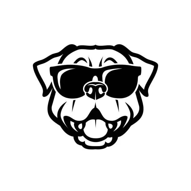 Vector illustration of Rottweiler dog wearing sunglasses - isolated outlined vector illustration