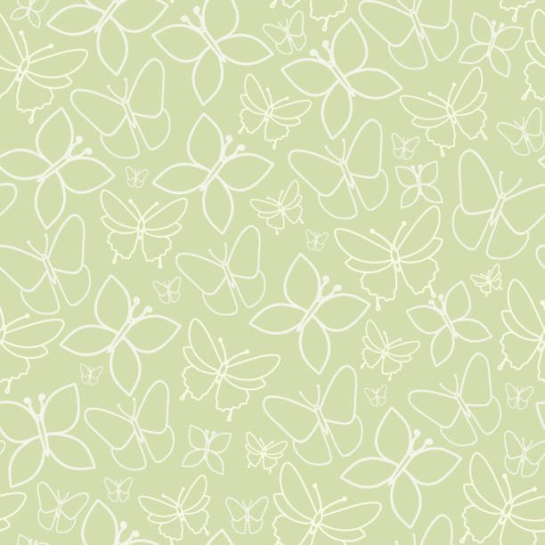 벡터 녹색 봄 티 파티 완벽 한 패턴 배경 직물, 스크랩북 및 벽지 프로젝트에 대 한 완벽 한 " - butterfly backgrounds seamless pattern stock illustrations