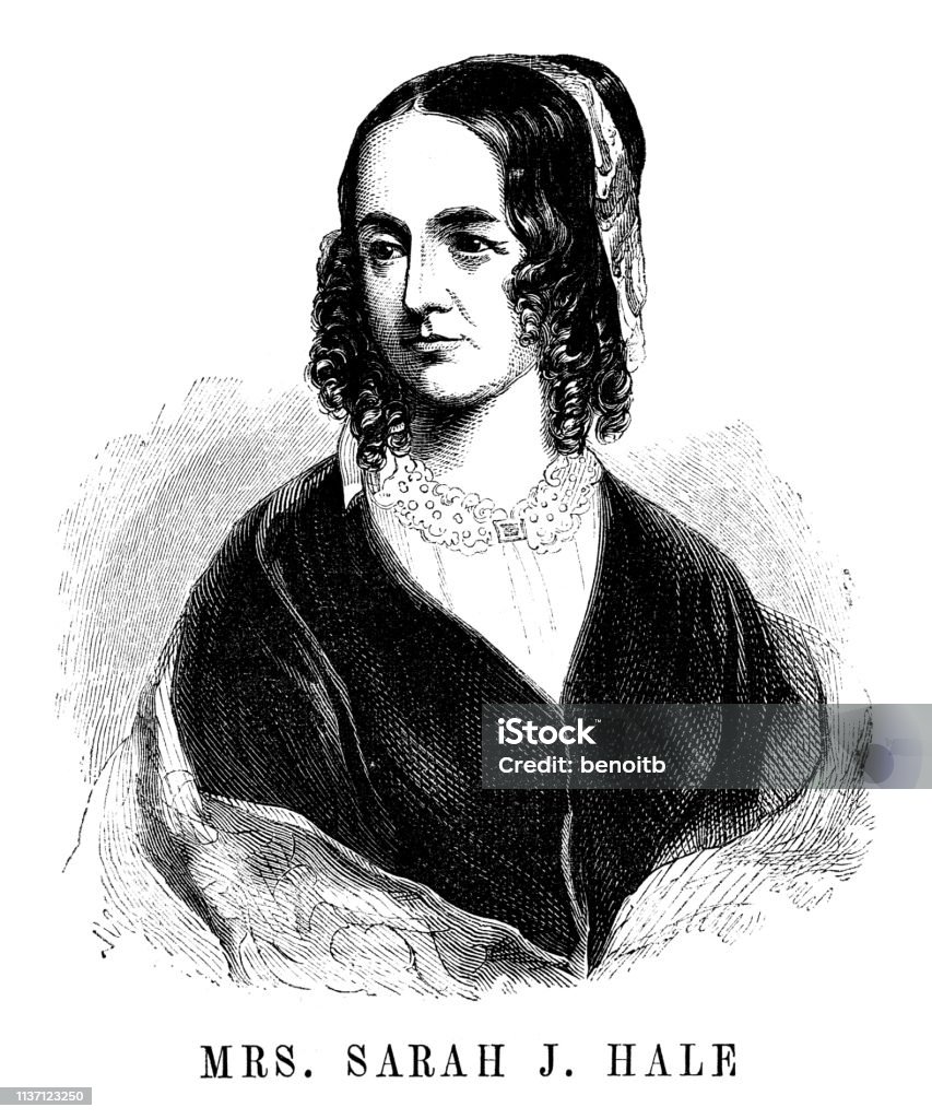 Sarah Josepha Hale Sarah Josepha Hale - Scanned 1855 Engraving Portrait stock illustration