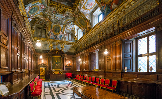 The sacristy in the Church of Saint Andrew's at the Quirinal in Rome, Italy.