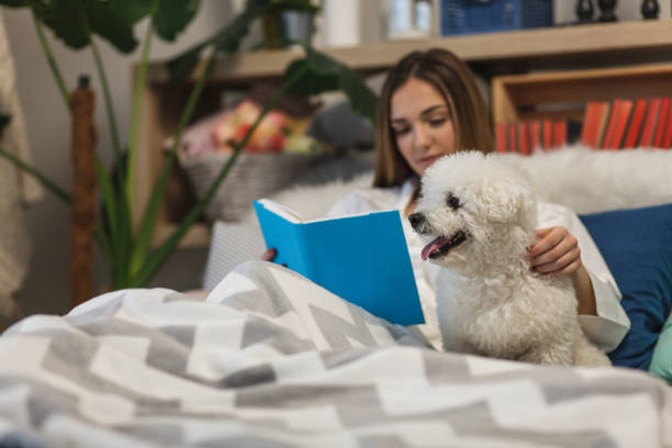 istock Girl reading in bed, cuddling her dog 1137127707