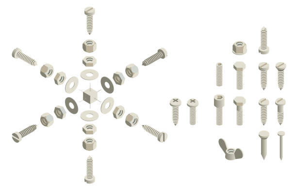 śruby izometryczne - screw bolt nut work tool stock illustrations