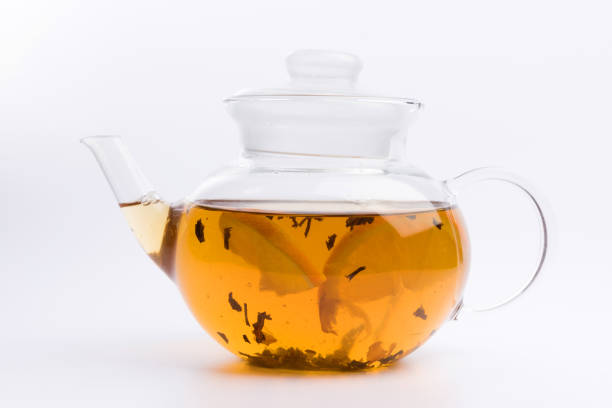 istock Glass teapot with black tea isolated on white background 1137132586