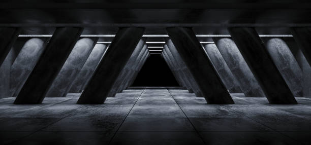 istock Dark Empty Garage Hall Underground Cement Grunge Concrete Columns Triangle Shaped Sci Fi Modern Elegant Style Hall Tunnel Corridor 3D Rendering 1137133842
