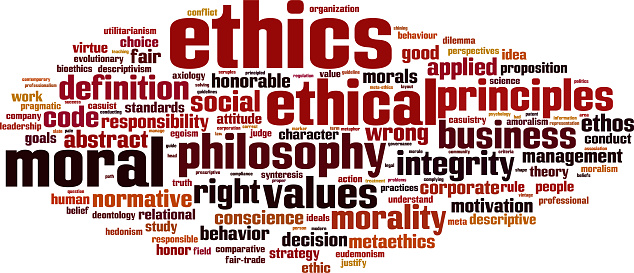 Ethics word cloud concept. Collage made of words about ethics. Illustration