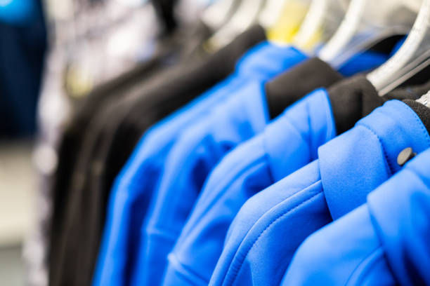 istock Close up blue jackets in the store 1137139991