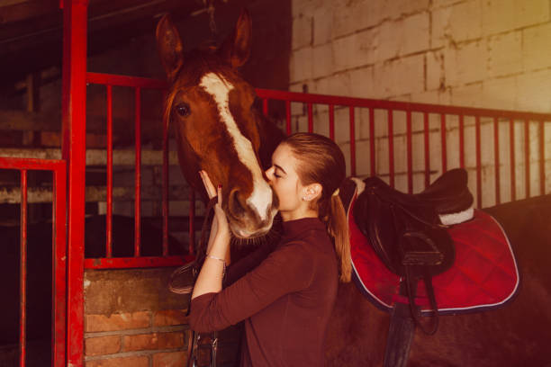 istock Young woman riding a horse 1137141429
