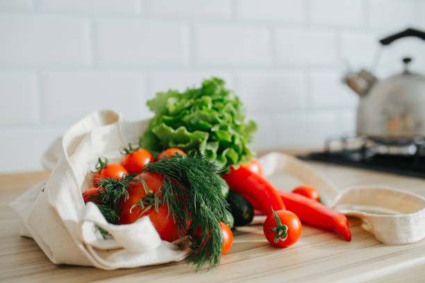 istock Fresh vegetables in linen bag. 1137143198