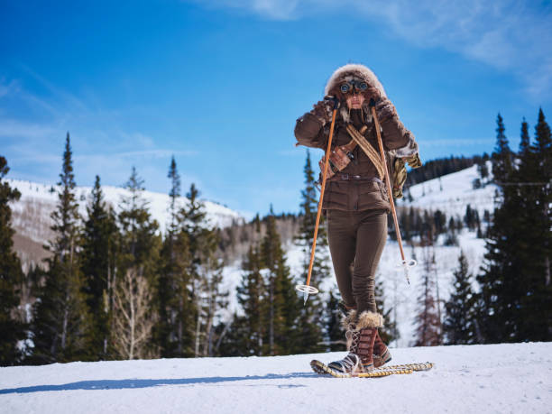 Woman Winter Snowshoeing Explorer