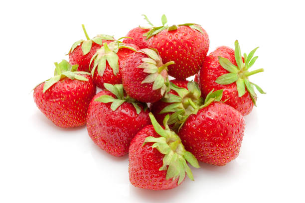 istock Fresh red strawberry on white background, summertime 1137161295