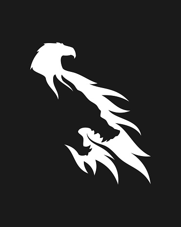 Wolf and eagle silhouette combined in negative space style - vector icon