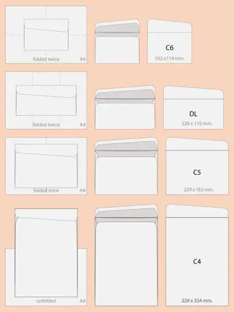 Vector illustration of Sizes of envelopes C4 C5 C6 DL