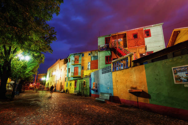 Public Square in La Boca, Buenos Aires, Argentina. Taken during sunset on April 9th 2015. Public Square in La Boca, Buenos Aires, Argentina. Taken during sunset on April 9th 2015. taken in 2015 post processed as HDR la boca photos stock pictures, royalty-free photos & images