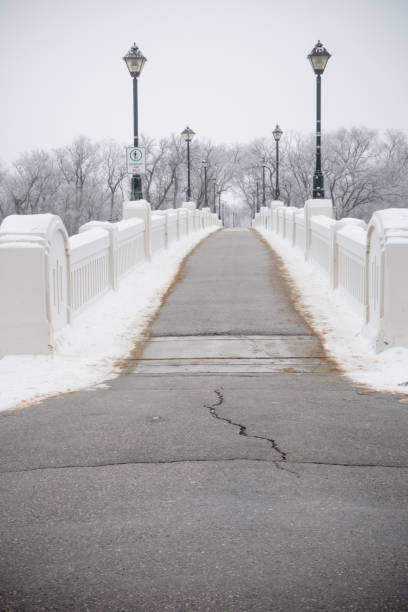 hoarfrost bridge - manitoba winnipeg winter bridge imagens e fotografias de stock