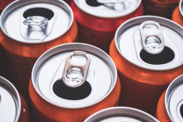 istock Empty aluminium drink cans recycling background concept 1137176995