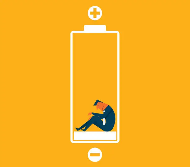 Vector illustration of Businessman with low battery