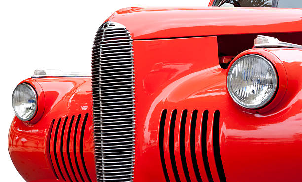istock Old red truck headlights isolated on white background 113718605