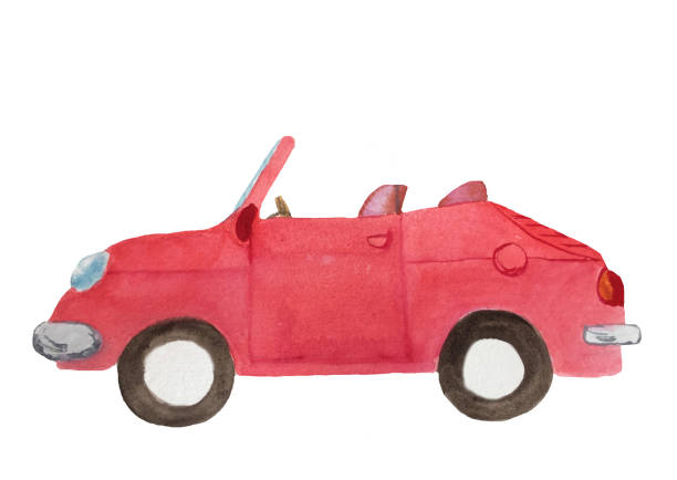 Hand Drowning Watercolor Red Cartoon Car Cabriolet Stock Illustration -  Download Image Now - Watercolor Painting, Car, Transportation - iStock