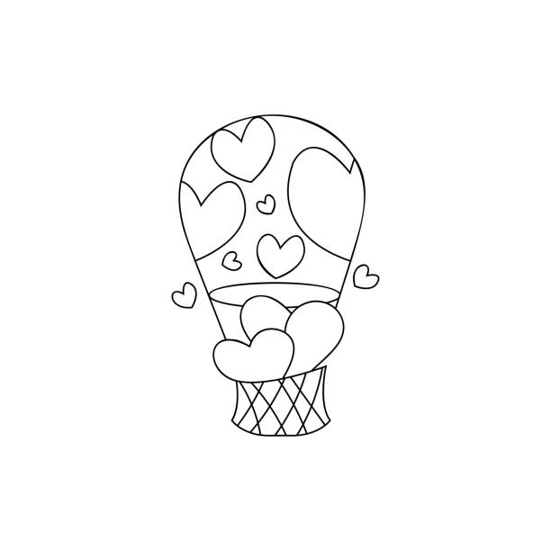Adult Coloring Page Heartshaped Hot Air Balloon Stock Illustration