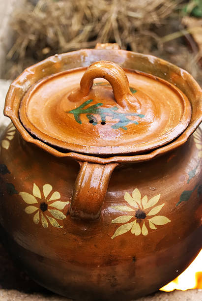 istock clay pot covered in brown, on gray brick fire, close-up 1137195529