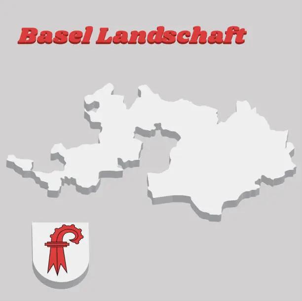 Vector illustration of 3D Map outline and Coat of arms of Basel-Landschaft, The canton of Switzerland.