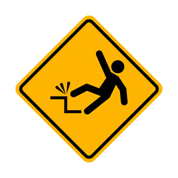 ilustraciones, imágenes clip art, dibujos animados e iconos de stock de signo de advertencia de peligro de caída - falling ladder physical injury accident