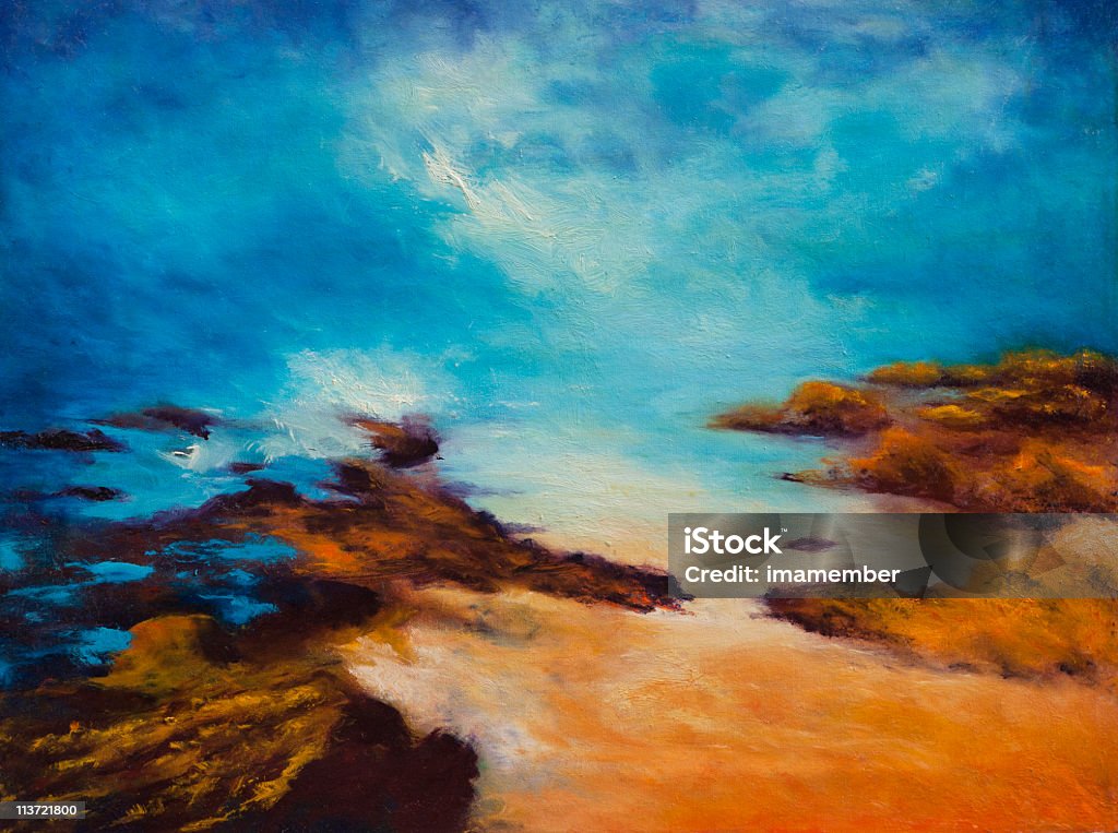 Pintura a Óleo de Oceano, praia e céu, rock - Royalty-free Arte Ilustração de stock