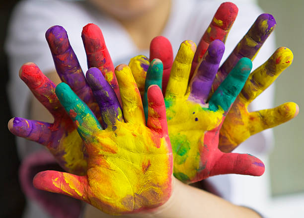 hands painted hands painted childs drawing stock pictures, royalty-free photos & images