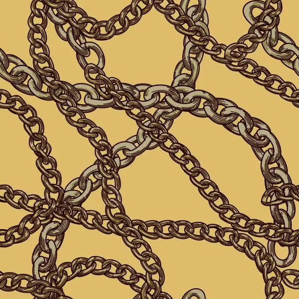 Vector illustration of 80s 90s Retro Baroque Gold Chain Pattern