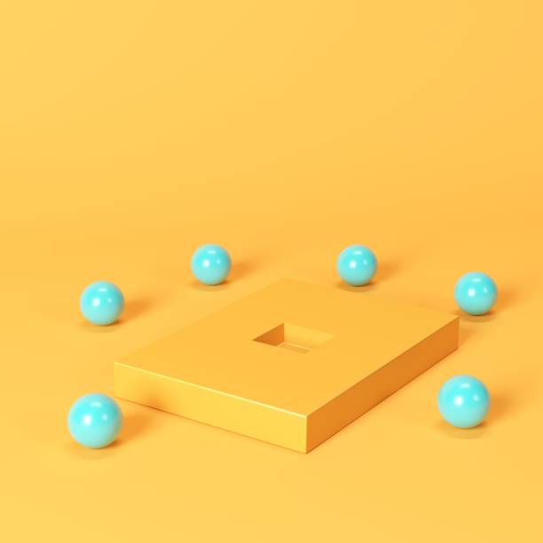 istock orange box with sqaure hole surrounded by blue spheres on orange background 1137232459