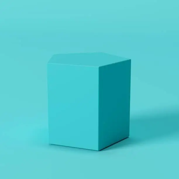 Photo of blue pentagonal box on blue background. minimal concept idea