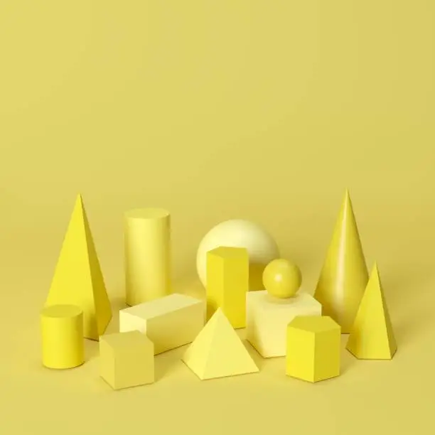 yellow monotone geometric shapes set on yellow background. minimal concept idea