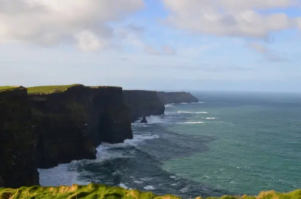 Shadows falling on Galway Bay from the Cliffs of Moher in Ireland.