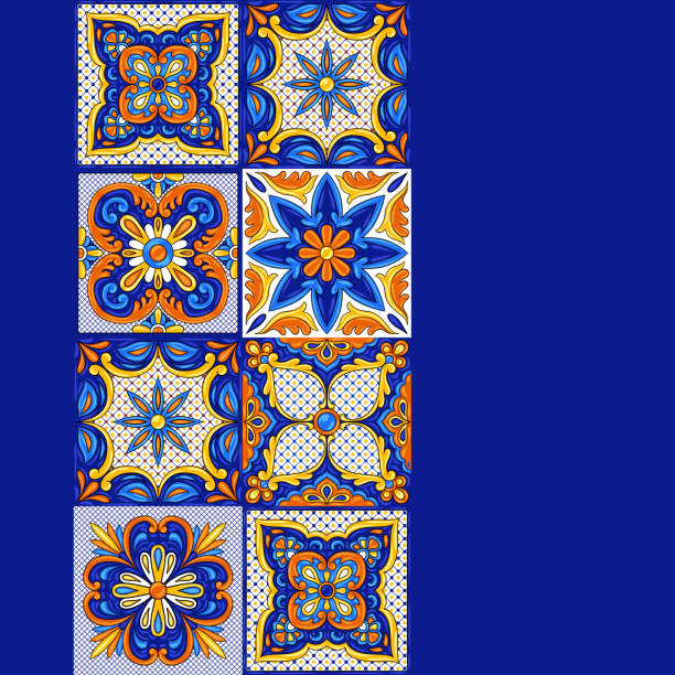 Mexican talavera ceramic tile pattern. Ethnic folk ornament. Mexican talavera ceramic tile pattern. Ethnic folk ornament. Italian pottery, portuguese azulejo or spanish majolica. tiled floor stock illustrations