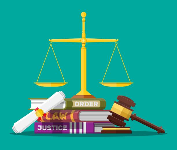 ilustrações de stock, clip art, desenhos animados e ícones de law code books, justice scales and judge gavel. - law book weight scale legal system