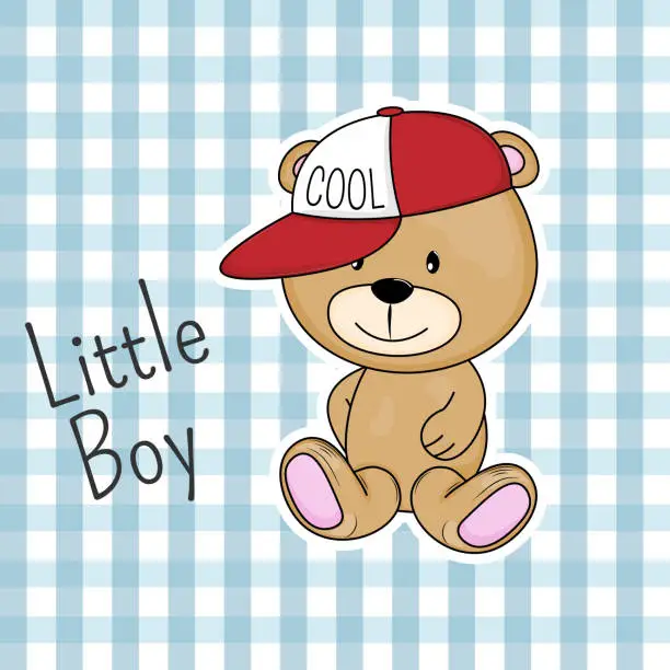 Vector illustration of Cute bear in cap with the inscription little boy.