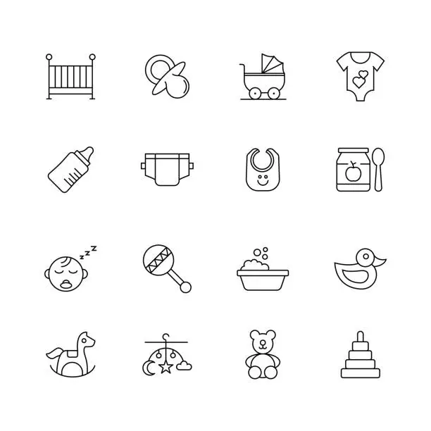 Vector illustration of Baby Related - Set of Thin Line Vector Icons