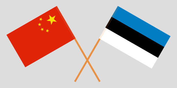 ilustrações, clipart, desenhos animados e ícones de estónia e china. as bandeiras estoniano e chinês. proporção oficial. cores corretas. vetor - estonia flag pennant baltic countries